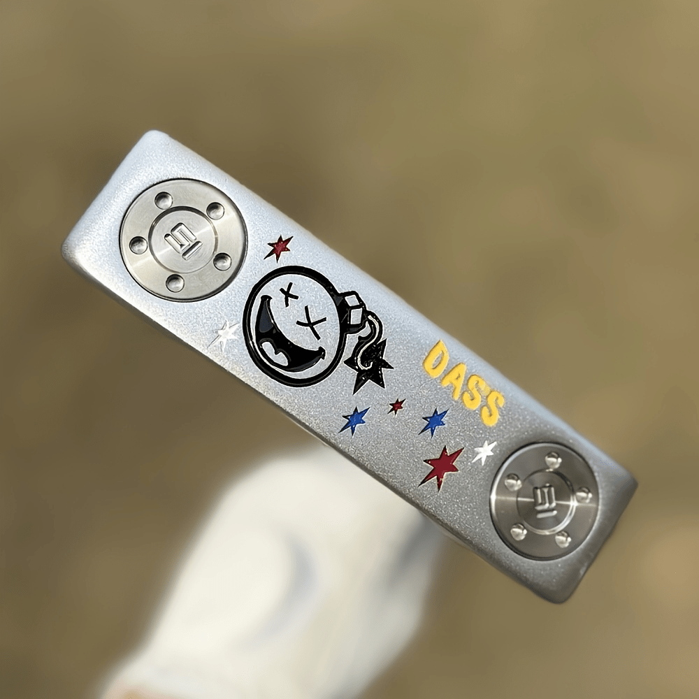 1 Club de golf de putting argenté avec un visage souriant, 32 33 34 35 36 pouces, club de golf coiffé - améliore la vitesse et la précision de la balle, poids amovible.