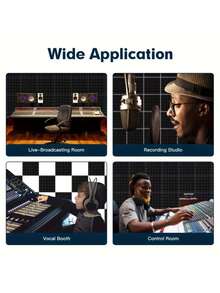 黑色隔音泡沫板，12 英寸 X 12 英寸 X 2 英寸金字塔和三角形设计的隔音板，高密度阻燃墙面泡沫板，用于回声和降噪、Panneaux Muraux、电视、泡沫工作室 - 黑色 - 查看 9