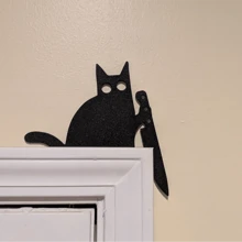 Decorazione da parete in stile classico a forma di gatto nero - silhouette retrò 2D con coltello, decorazione plastica Ognissanti e per tutto l'anno per soggiorno, camera da letto, sopra la porta - senza bisogno di elettricità, facile da appendere, elemento d'arredo camera da letto, design stravagante, decorazione, decorazione a coltello, per interior designer, piatto 2D
