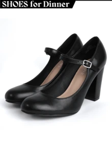 Women's White Wine Rose Gold Black Taupe Beige Grey Lipstick Natural Snake Mary Jane Pumps – Round Toe Ankle Strap Vintage Dress Heels [Size Up Half Size] - 食皮革 - 查看 1