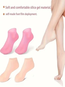 2 Stücke Peeling & feuchtigkeitsspendende Socken zum Schutz vor Fersenspalten, Hautpflege-Geleinlegesohlen-Fußmasken-Socken für den Strand, elastische Kurzsocken mit Silikongel