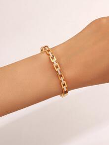 1/2 piezas Brazalete chapado en oro de 18K de acero inoxidable, decoración de cristal de cubo de azúcar de una/dos capas, brazalete de moda unisex, adecuado para uso diario, fiestas, vacaciones, diseño multifuncional para todas las estaciones - Dorado - Ver 5