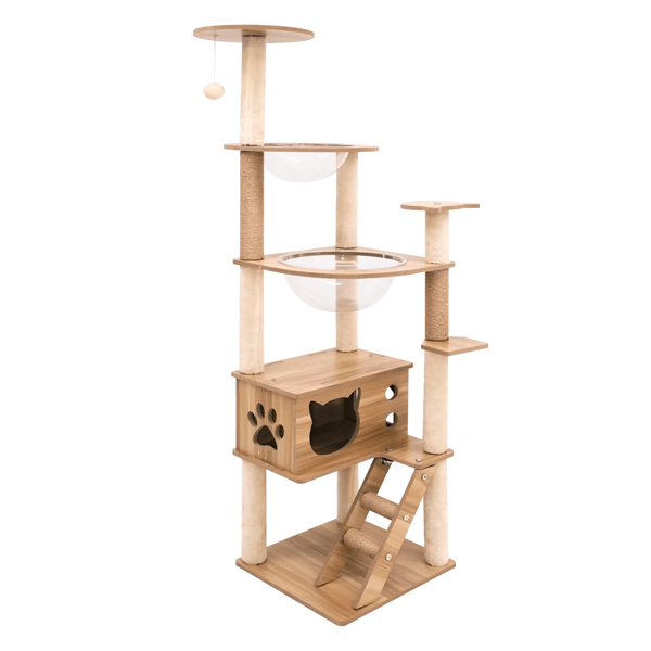 Wooden Cat Tree Tower Scratching Post Scratcher Large Condo House Cats Bed Stand 1.46m