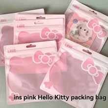 Sanrio Sacchetti di plastica con chiusura Hello Kitty di Sanrio - 50/100 pezzi di sacchetti piccoli e carini per snack/gioielli - Buste rosa kawaii a forma di cuore con chiusura richiudibile