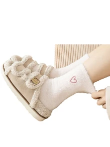 5 paires de chaussettes roses moelleuses pour femmes, chaussettes chaudes en forme de cœur, douces et confortables, convenant à l'automne et à l'hiver, couleurs aléatoires