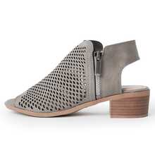 Women's Perforated Cut-Out Peep Toe Low Heel Booties – Open Toe Spring/Summer Sandals In Taupe Grey Black Brown White[Size Down Half Size] - 灰色 - 查看 3