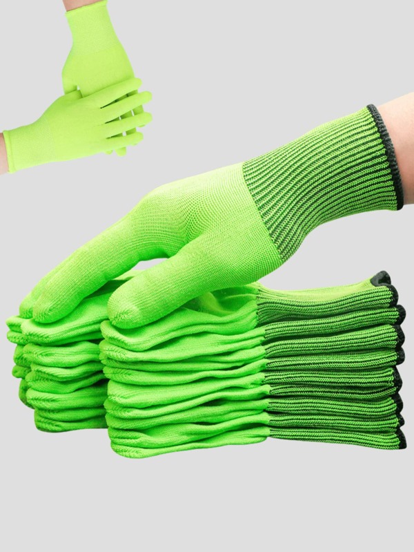 5 piezas Guantes de trabajo de color fluorescente, guantes de jardinería ligeros y transpirables de color verde, guantes de seguridad delgados y transpirables, adecuados para cortar, cocinar, hombres y mujeres