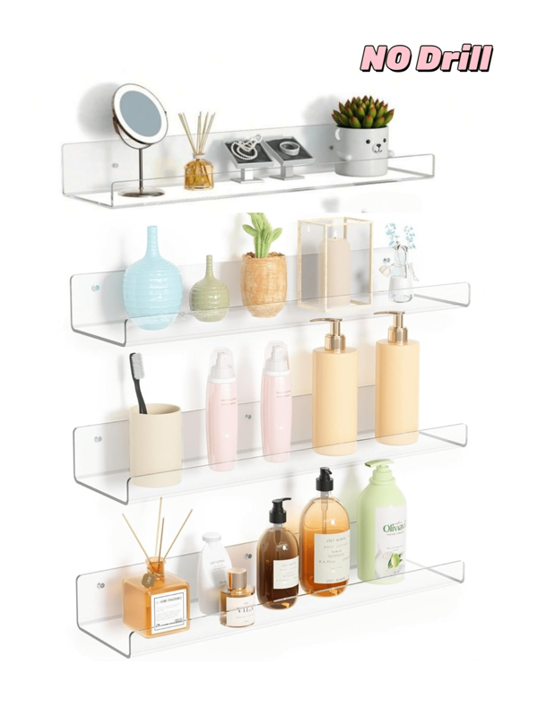1pc Multifunctional Acrylic Storage Shelf,No-Drill Acrylic Wall Shelf, Space-Saving Storage Organizer, For Display Cabinet, Book Storage,Floating Bookshelves For Kids, Display Shelf Organizer For Bathroom, Bedroom, Living Room, Kitchen, Room Decor, Gift For Holiday