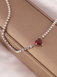 1 pièce Collier pendentif en forme de cœur en zircone coloré en acier inoxydable pour femme. Collier chaîne tennis en zircone de luxe brillante. Bijoux