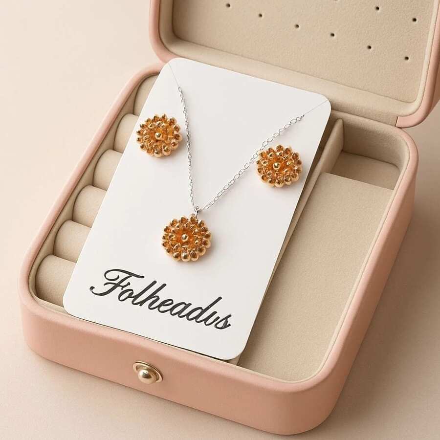 Silver Plated Zirconia Round Necklace + Earring Kit - trái cam - Xem 1