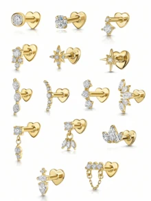 1 件 925 纯银榄尖形八角星心形平背软骨耳轮穿孔首饰适合女士日常佩戴婚礼派对订婚周年纪念情人节 - 金色 - 查看 13