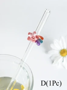1/5 根耐热玻璃吸管，带蝴蝶/彩虹装饰，适合情人节/夏季必备，饮用果汁、奶茶、咖啡、冷饮，带水果装饰的弯曲吸管设计，学校用品，返校，送给女朋友/男朋友、父母、朋友的礼物 - 彩色 - 查看 14