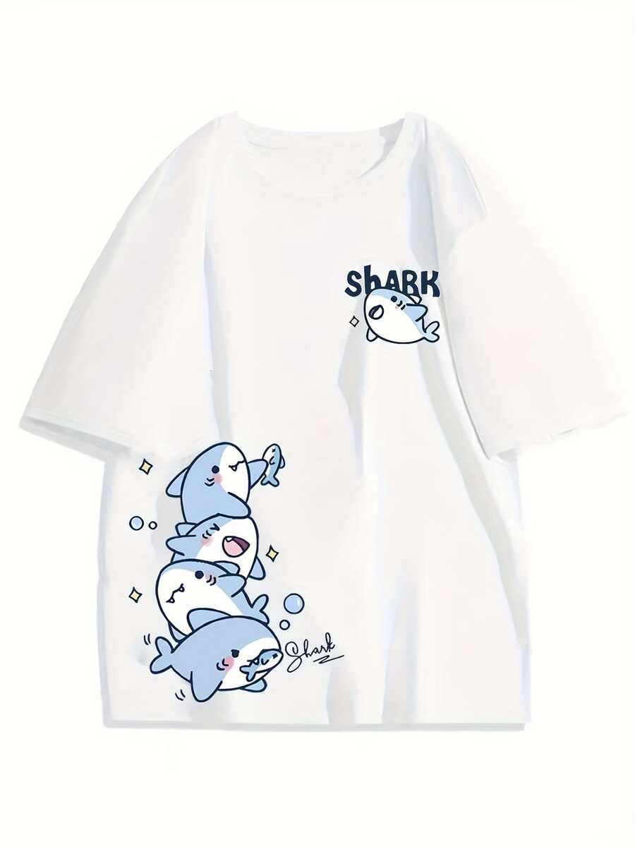 New Shark, Fish, Bubbles Women's T-Shirts Are Comfortable To Wear With Cute Prints For Travelers Machine Washable Outerwear - 白色 - 查看 1