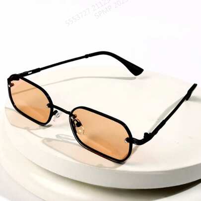 1 件男士黑色镜框琥珀色镜片复古方形金属眼镜，经典时尚，适合日常、摄影、度假、旅行，返校时尚学院风