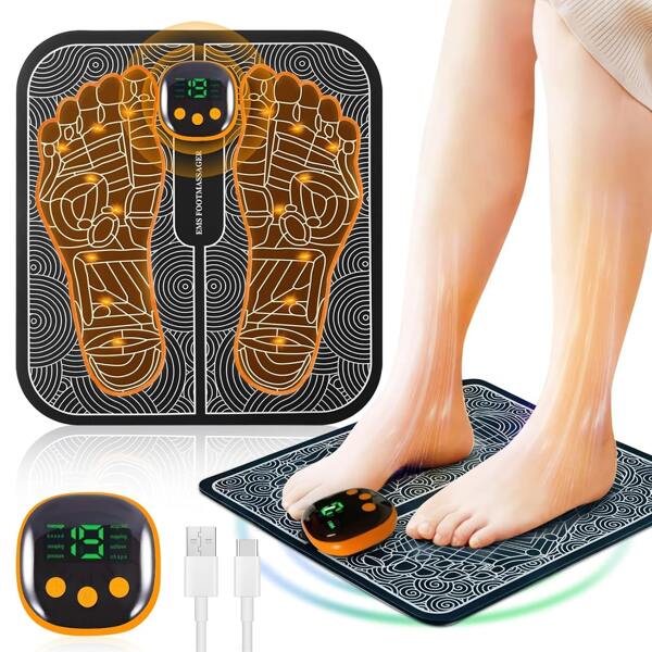 EMS Fußmassagegerät, Tragbare Fußmassagegerät Elektrisch mit 8 Massageprogramme 19 Intensitätsstufen, für die Durchblutung Muskelschmerzen Linderung, Faltbares und Tragbares Elektrisches Fußmassagegerät