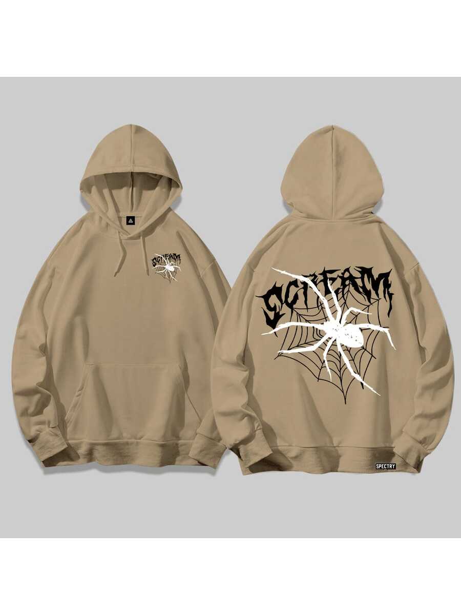 Scream Spider Premium Unisex Streetwear  Sweatshirt With Pocket And Hood - 米色 - 查看 1