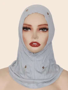 1 件女士丝滑弹力便捷头巾帽，优雅水晶点缀时尚风格，适合马来西亚和中东 - 滿天星頭套 - 查看 10