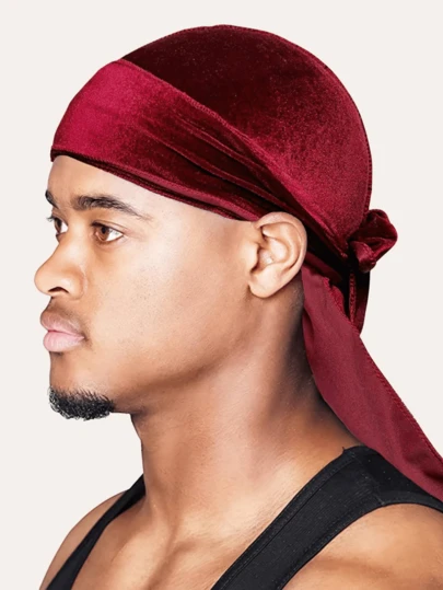 Awegeo Durag de terciopelo liso con cordones de amarre, estilo pirata - Tocado para deportes al aire libre y uso diario, Sombrero de pirata, Disfraz de pirata