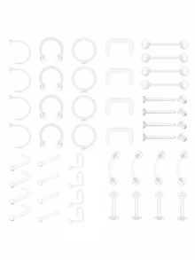 CIZME 20-44pcs Transparent Piercing Fixators, Suitable For Surgery, Including Bionic Nose Rings, Navel Rings, Septum Rings, Eyebrow Rings, Lip Cartilage Rings, Ear Cartilage Rings, Earring Fixators, Industrial Bar Plastic Piercing Jewelry, Suitable For Workplace - Clear - View 7
