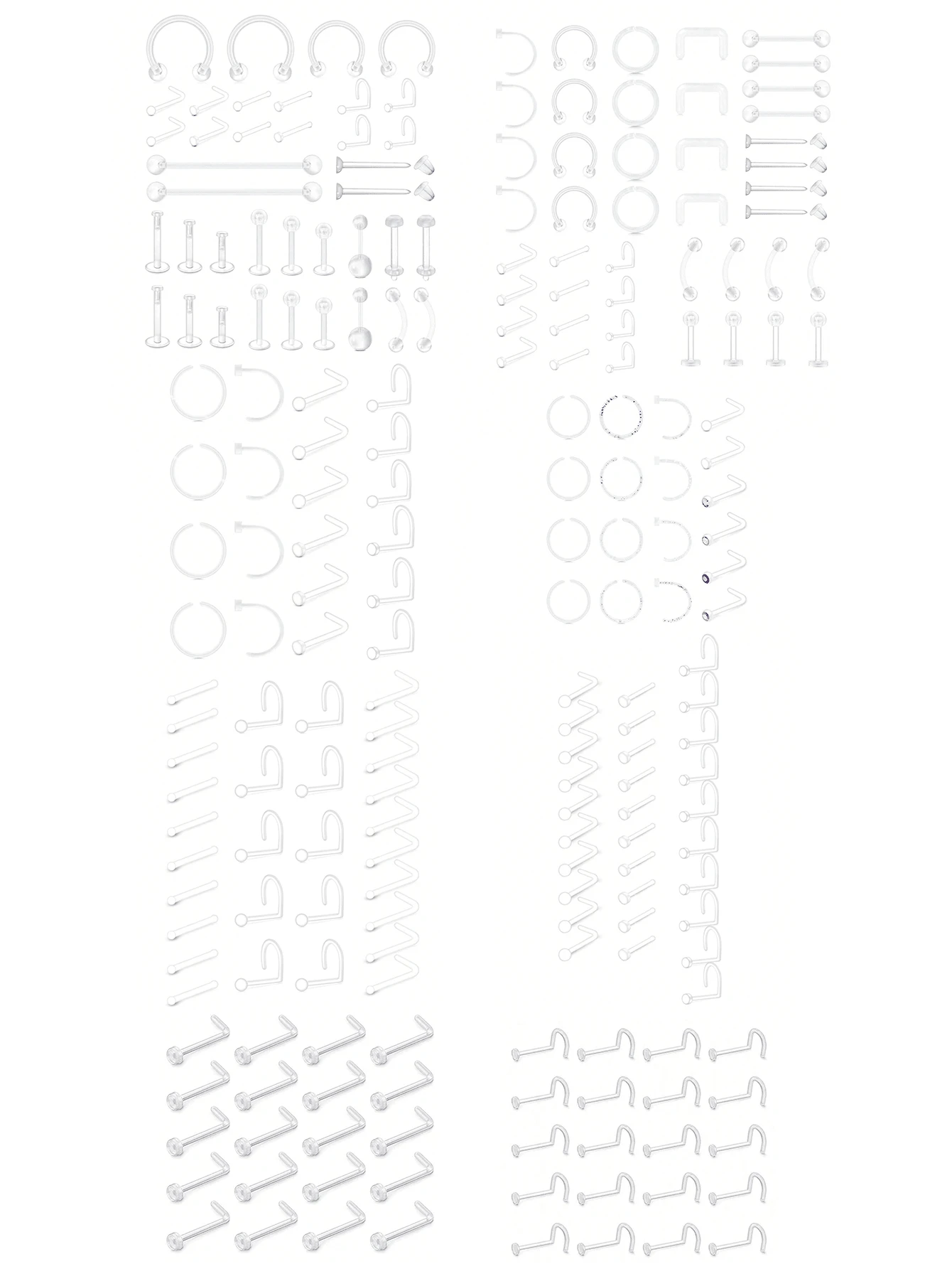 CIZME 20-44pcs Transparent Piercing Fixators, Suitable For Surgery, Including Bionic Nose Rings, Navel Rings, Septum Rings, Eyebrow Rings, Lip Cartilage Rings, Ear Cartilage Rings, Earring Fixators, Industrial Bar Plastic Piercing Jewelry, Suitable For Workplace - Clear - View 1