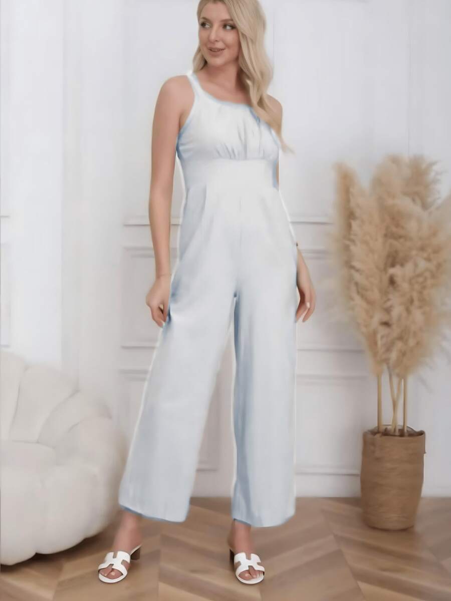 Mono de tirantes sin mangas para mujer, color liso, casual y de moda, elegante y cómodo. - Blanco - Ver 1