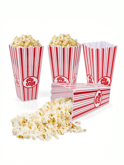 2pcs/4pcs/8pcs Reusable Plastic Popcorn Container Red And White Striped Classic Retro Style Popcorn Bucket, Suitable For Movies And Parties,Party Supplies.