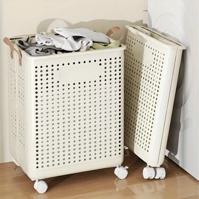 Large Capacity Foldable Laundry Basket With Wheels Laundry Room Laundry Basket (37.5*30.5*55cm	)