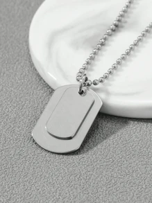 1pc Fashion Mother-Child Dog Tag Pendant Necklace, Beaded Chain Jewelry, Versatile Streetwear Accessory, Stainless Steel Dog Tag Pendant Necklace With Beaded Chain, Suitable For Men's Daily Wear