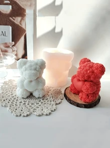 1 Stück Süß Herz-Bär & Rosen-Bär Serie Wachsform, handgefertigte Dekoration Geschenke zum Valentinstag, geeignet für DIY Gips, Harz, Kerzenherstellung Silikonformen