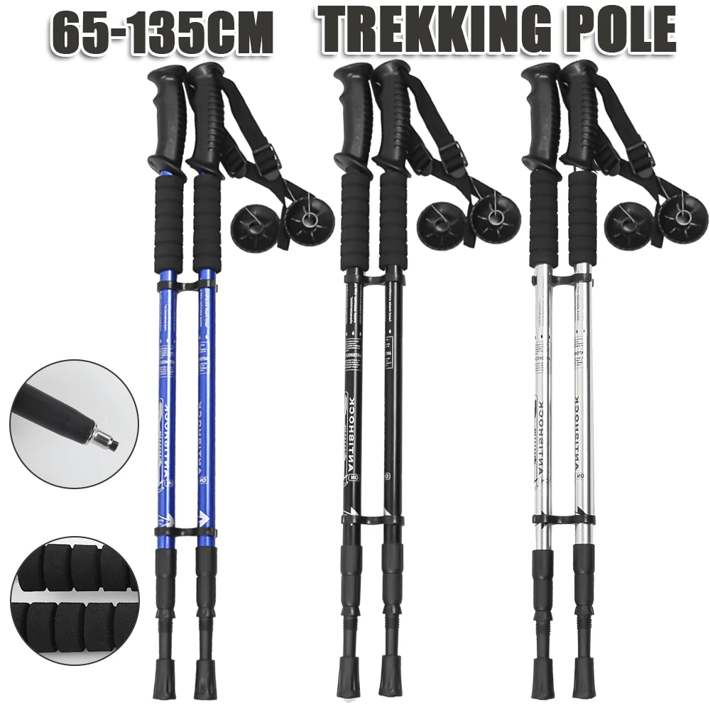 2 X Telescopic Nordic Walking Poles Hiking Poles Anti-Shock 65-135cm Aluminum - 銀色 - 查看 1