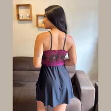 Kit With 3 Short Women's Nightgowns Without Padded Luxury Sexy With Lace Details Comfortable Lingerie Honeymoon Night Line - Short Pajamas Sensual Nightgown For Women Valentine's Day Plain Adult Nightwear Lace Lace - 淡紫色 - 查看 5