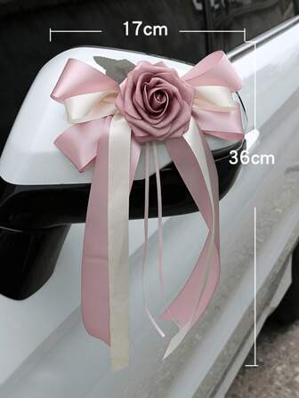 1pc/2pcs Car Rear View Mirror Decor, Door Handle Bow Decor, European Retro Floral Design, Wedding Chair Back Decoration, Roses Nonwoven Fabric