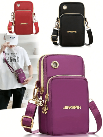 Mini Phone Pouch, Wristlet, Multi-Pocket Women's Phone Bag, Women's Wallet, Fashion Zipper Wallet, Women's Casual Clutch, Multi-Function Phone Pouch, Wristband Pouch, Small Women's Crossbody Bag, Multi-Zipper Metal Decor Shoulder Phone Bag, Portable Handbag, Arm Pouch