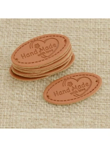 50pcs Handmade Light Brown Heart-Shaped Leather Labels, DIY Clothing Labels/Logo