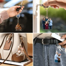 1 pieza Llavero personalizado de acrílico con foto y texto, llavero de pareja personalizado, regalo de aniversario único