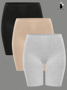 3 PCS PLUS 女士无缝中腰休闲裤 女式平角短裤 防摩擦短裤 内衣裤 自行车短裤 - 彩色 - 查看 3