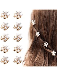 10 Pcs Small Mini Faux Pearl Claw Clips With Flower Design, Sweet Artificial Bangs Clips Decorative Hair Accessories For Women Girls Hair Jaw Clip Hair Clamps Hair Clutch Hair Claw Clip Elegant Hair Claw Fashion Hair Clips Fall Winter For Vacation Outfits Woman Summer Beach Holiday Essential, Travel, Festival, Party - Multicolor - View 5