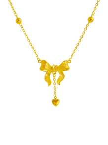 1 Peça Colar Pingente Coração em Forma de Laço de Aço Inoxidável, Colar Gargantilha Pingente Coração Laço Dourado Vintage Luxuoso, Presente Elegante para Meninas e Mulheres