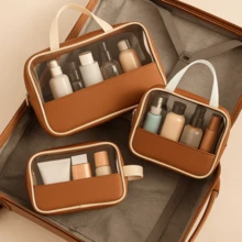 Kit 3 Transparent Premium Women's Toiletry Bags For Travel