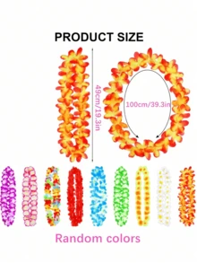 6/12/24 Pieces Hawaiian Leis Necklace Tropical Luau Hawaii Silk Flower Lei Party Favors For Adults Birthday Summer Beach Wedding Favor - Multicolor - View 3