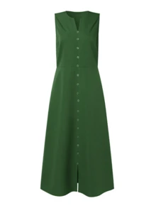 女士优雅派对太阳裙深绿色/黑色/玫红色/驼色，时尚 V 领无袖口袋 A 字裙 - 适合休闲外出派对日常通勤