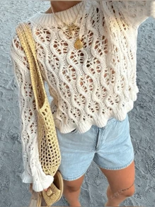Niche Fashion Hollow Mesh Knit Sweater For Women
