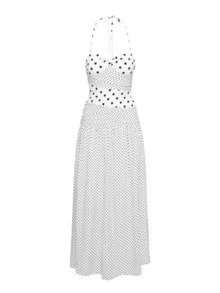 Women Y2K Polka Dot Halter Maxi Dress Spaghtti Strap Halter Neck Flowy Long Cami Dress Summer Backless Sleeveless Open Back Going Out Dresses Party Beach Vacation Sundress - 白色 - 查看 6