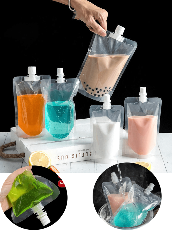 5/10 Kunststoff-Saftbeutel, Getränkebeutel, durchsichtige wasserdichte Beutel, auslaufsichere wiederverwendbare Reisetaschen, versiegelte Flüssigkeitsbeutel zum Aufbewahren von alkoholischen Getränken, Milch und anderen Getränken, Wasserflaschen, leicht zu tragen