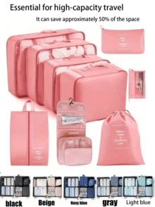 10/1pc Set Large Capacity Travel Storage Set, Lightweight Travel Makeup Bag, Foldable Luggage Storage Bag, Compression Storage Bag, Shower Bag, Multi-Functional Cosmetic Storage Bag, Travel Suitcase Storage Bag, Luggage Storage Bag, Includes Storage Bag, Foldable Makeup Bag,Bedroom Room Decor,Back To School - Pink - View 11