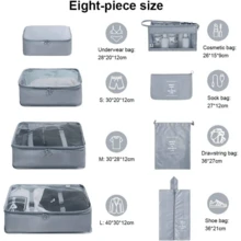 8 件套旅行收纳袋、行李箱整理袋、带鞋袋的衣服收纳袋、旅行必备品、旅行配件、度假旅行包、返校用品、宿舍必备品、大学 - 灰色 - 查看 4
