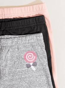 3 Pairs Kids Lollipop Pattern Safety Pants, Soft & Skin-Friendly With Ruffle Hem Leggings