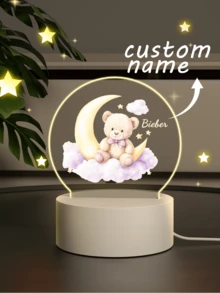 1pc Customized Bear Night Light With Name, Personalized Birthday Gift, Friend Gift, Bedroom Decor, Party Decor, Rabbit Night Light, Halloween Gift, Baby Shower Party Home Decor, Winter Night Gift, Cute Customized, Unique Treasure, Baby Gift, Adorable Baby, Fashionable Ideal Gift, Suitable For Kids, Family, Friends, Daughter, Son, Children's Day Gift - 5 3mm Round-bear - View 1