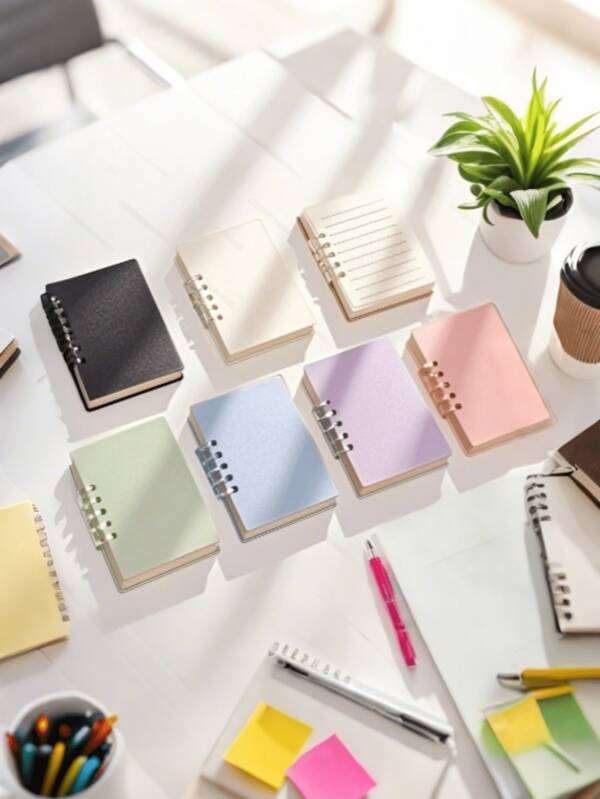 4/2/1 Pzs Cuaderno con anillas en miniatura tamaño A7, libreta de notas portátil y linda, colores vibrantes tipo macarrón, tamaño de bolsillo, hojas sueltas en inglés, útiles escolares, de vuelta a clases