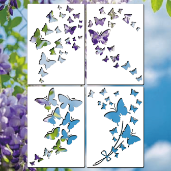 4pcs Large Butterfly Stencils For Painting On Wood, A4 Nature Spring Stencil Reusable, Plastic Flying Butterfly Designs DIY Templates Perfect For Wood Burning Scrapbooking Canvas Furniture Wall Home Decor & Art Craft,Back To School,School Supplies